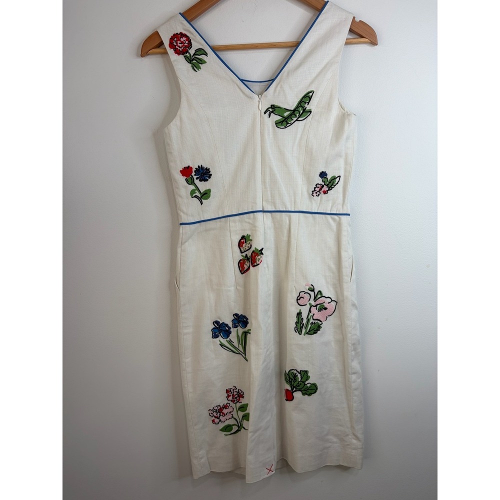 Boden White Embroidered Floral Garden Cotton Summer Dress Sz 2 Coquette Pockets - Picture 7 of 10